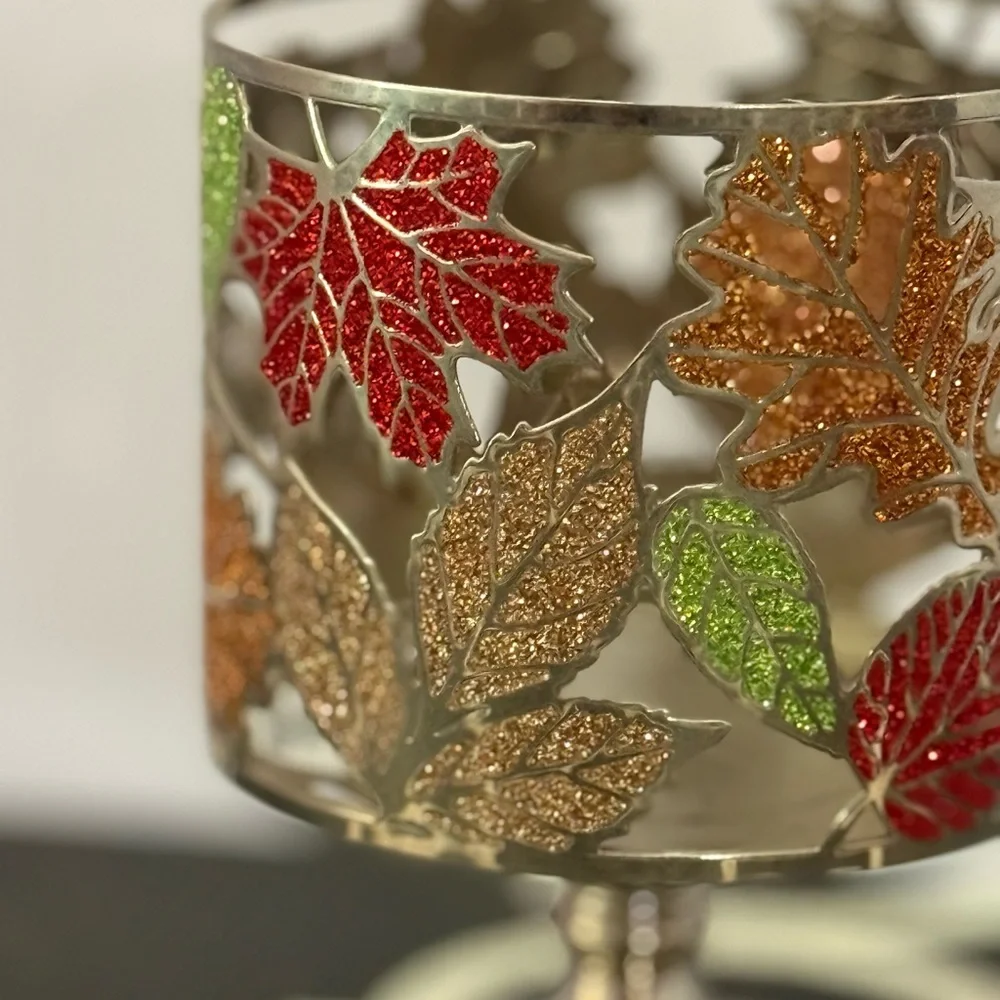 Bath & Body Works Retired Fall Leaves 3 Wick Candle Holder Sparkle Home Decor - Picture 3 of 7